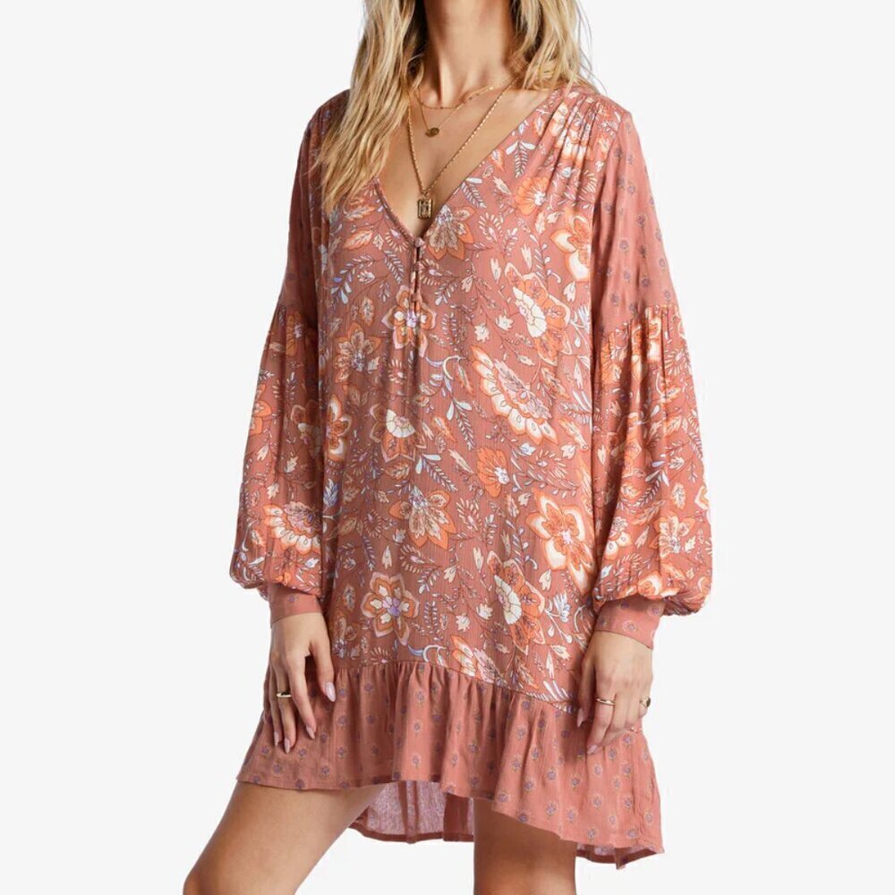 NWT Billabong Free As Can Be Pink Paisley Babydoll Mini Dress